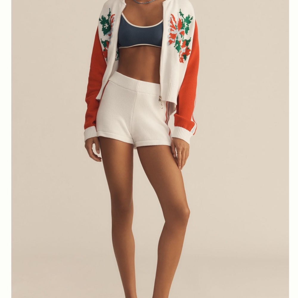 Anthropologie Daily Practice Sports Club Sweater Shorts Large White Stripe NWT - Picture 2 of 13